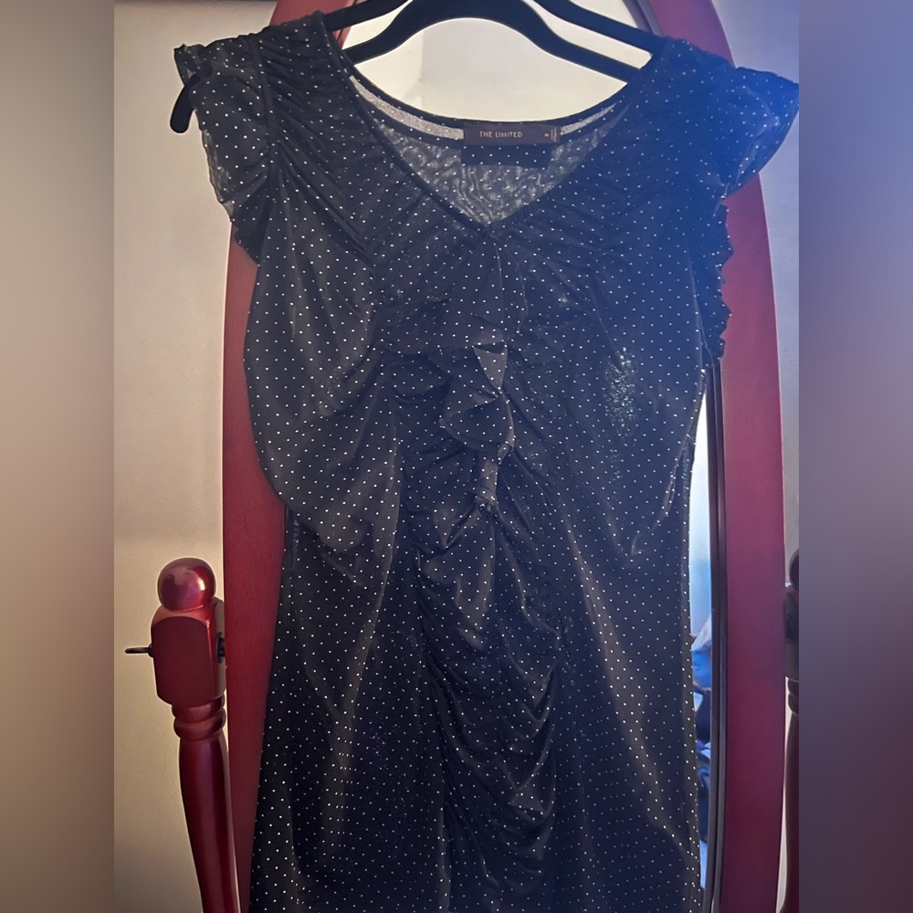 Black and White Polka Dot Sleeveless Nylon Blouse Business Casual Size Medium